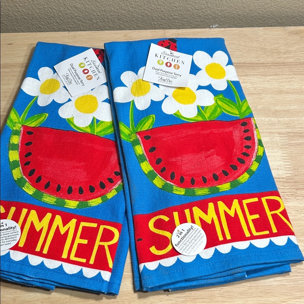 Set of 2 Kay Dee Summer Watermelon Kitchen Towels Dual  Purpose